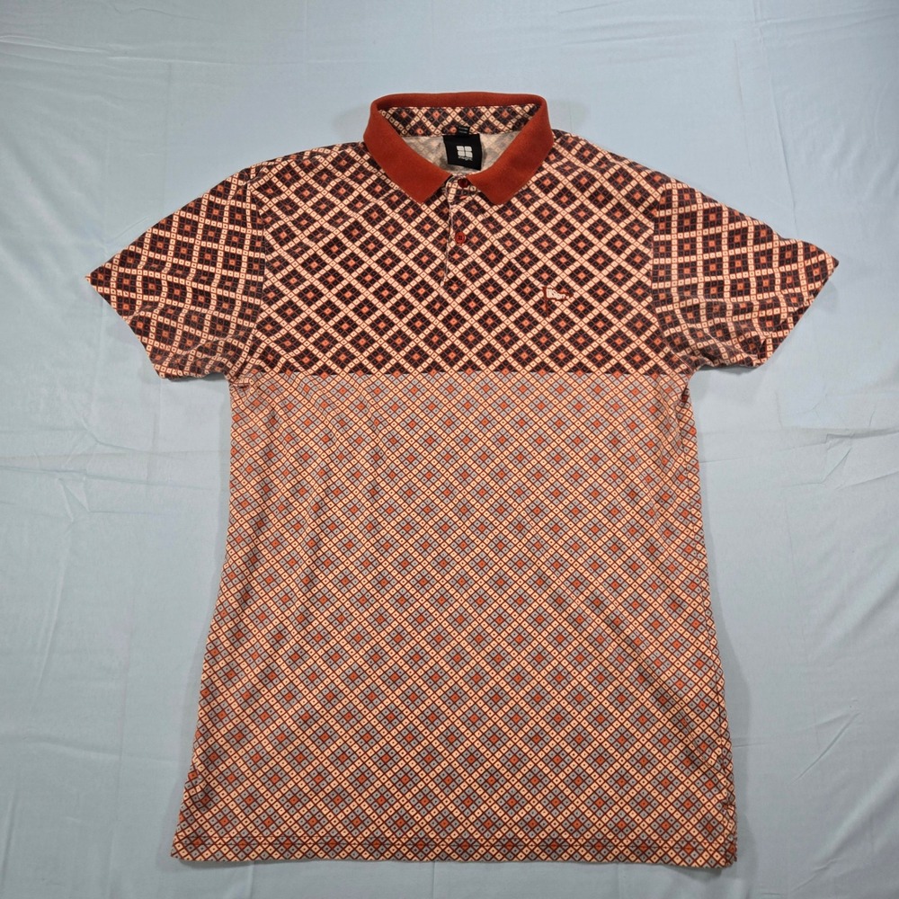 Insight Mens Geometric Diamond Pattern Polo Shirt Orange Black Short Sleeve M